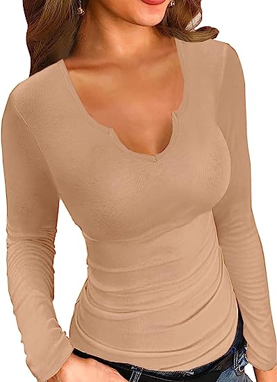 Photo 1 of  Womens Summer T-Shirts Basic V Neck Sexy Short Sleeve Fitted Ribbed Casual Shirts