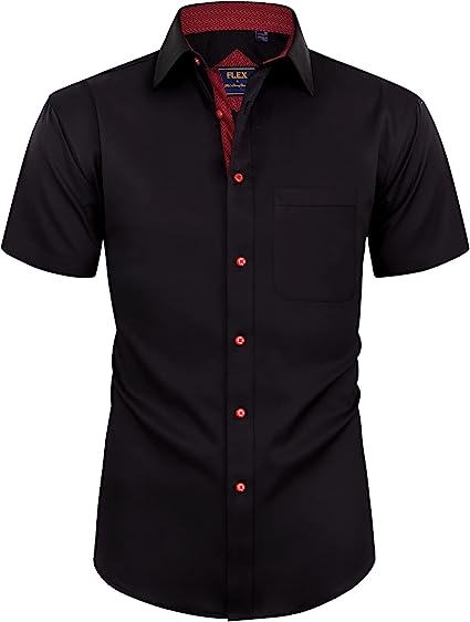 Photo 1 of Alimens & Gentle Mens Short Sleeve Dress Shirts Wrinkle Free Solid Casual Button Down Shirts with Pocket
