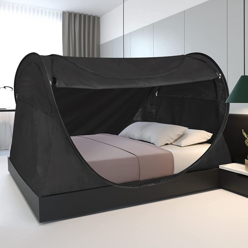 Photo 1 of Alvantor Bed Canopy Tents Dream Privacy Space Twin Size Sleep Tents Indoor Pop Up Portable Frame Curtains Breathable Gray Cottage (Mattress Not Included) Reducing Light
