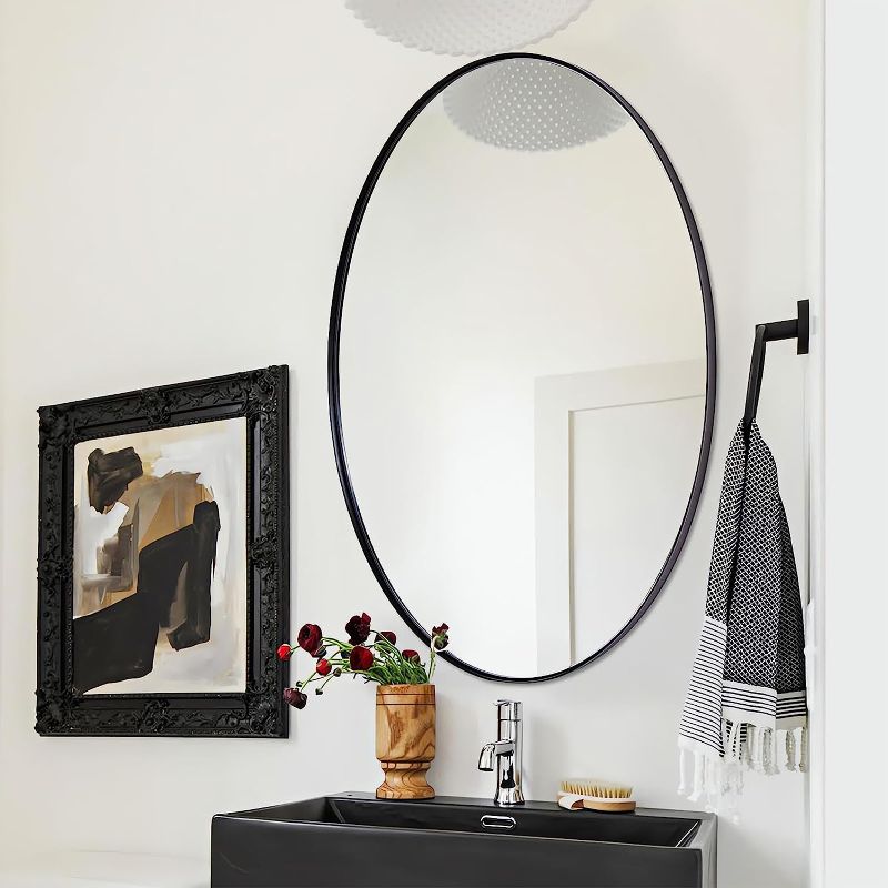 Photo 1 of ANDY STAR Black Oval Mirror, 22x30 Oval Black Bathroom Mirror, Oval Vanity Mirror Matte Black Oval Mirrors for Bathroom Stainless Steel Metal Frame Pill...

