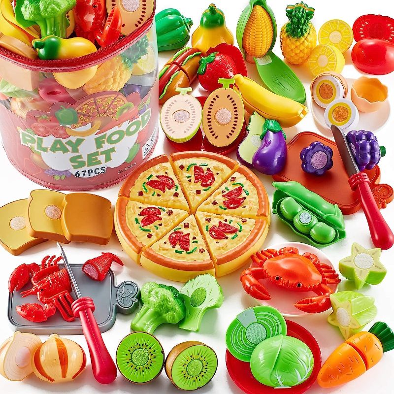 Photo 1 of Shimirth 67Pc Pretend Play Food Sets for Kids Kitchen, Pizza Toy Food & Cutting Fake Food - Fruits & Vegetables, Play Kitchen Toys Accessories, Pretend Food Toys for Toddlers Boys Girls Birthday Gift

