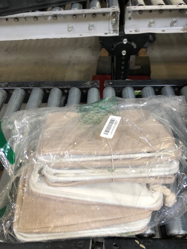 Photo 1 of Temary Small Fabric Storage Baskets 6 Pcs Decorative Baskets Bins for Gifts Empty Foldable Storage Baskets with Handles for Organizing Shelf, Towels, Toys (White&Khaki,11.8 L x 7.9 W x 5.3 H inches) Beige&white Small