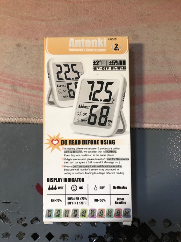 Photo 1 of Antonki Room Thermometer Indoor Hygrometer, Humidity Gauge, Humidity Meter, Digital Temperature and Humidity Monitors for Home, Baby Room, Terrarium, Incubator, Greenhouse - 2 Pack Temperature and Humidity Gauge 2 Pack - White