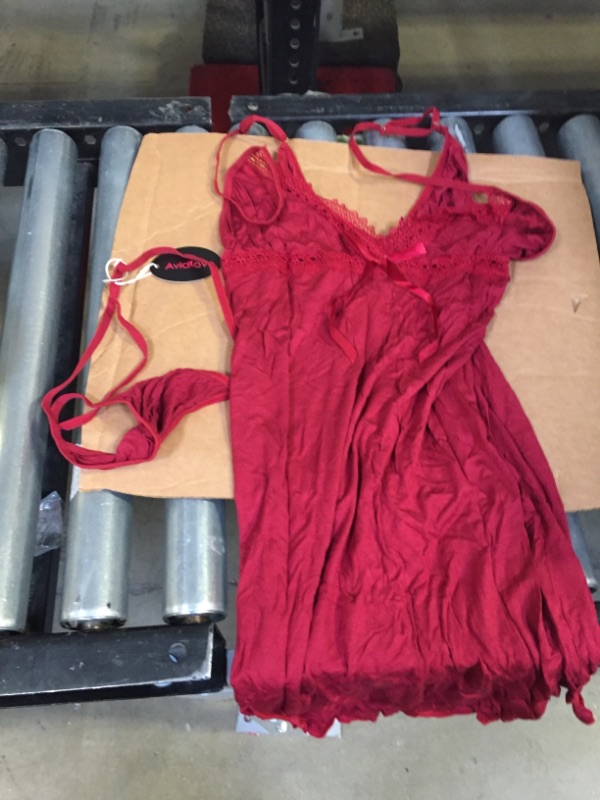 Photo 2 of ADOME Women Slip Lingerie Lace Chemise Babydoll Nightgown V-Neck Full Slip Dress Brick Red  S-Large