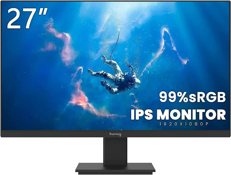 Photo 1 of suevery Computer Monitor 27 Inch 1080p 75Hz IPS Screen LCD Display for Gaming, Home Office Work, HDMI VGA Port Frameless FHD External Desktop Business Monitors, PC Laptop Compatible, Vesa Mountable 27 inch 75hz monitor