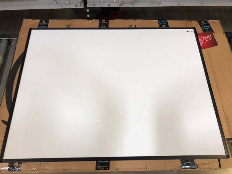 Photo 1 of VIZ-PRO Magnetic Dry Erase White Board 48 X 36 Inches, Black Aluminium Frame  *** SMALL DENT ON BOARD ***
