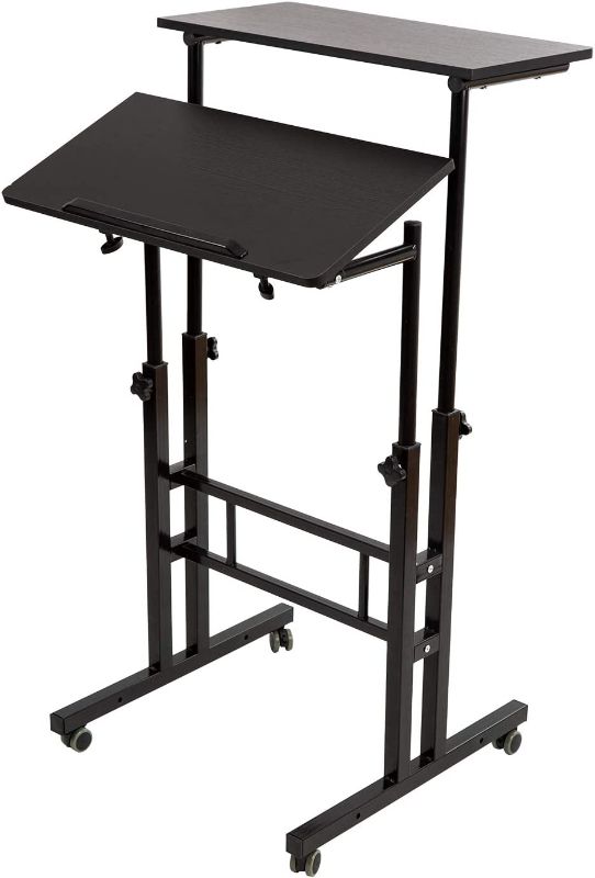Photo 1 of SIDUCAL Mobile Stand up Desk, Small Adjustable Standing Desk with Wheels Home Office Workstation, Portable Rolling Desk Laptop Cart for Standing or Sitting, Black
