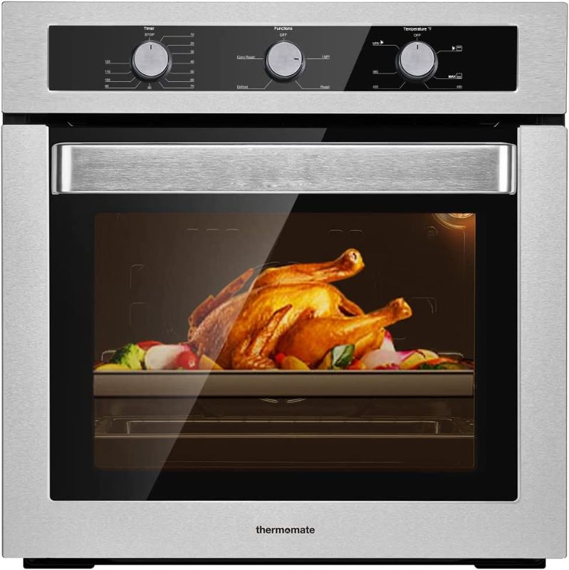 Photo 1 of 24" Single Wall Oven, thermomate 2.3 Cu.ft. Natural Gas Oven with 5 Cooking Functions and Rotisserie, 13600 BTU Built-in Wall Oven with Mechanical Knobs Control, Stainless Steel, CSA Certified
