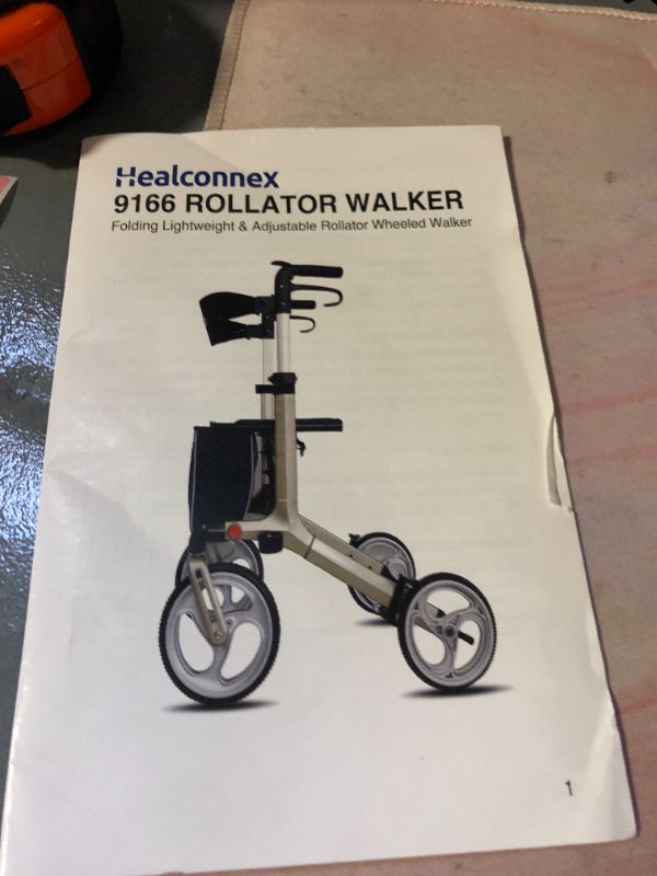 Photo 2 of Healconnex Luxury Rollator Walkers for Seniors-Bulit-in Cable Rollator Walker with Seat, 10"Large Wheels,Aluminium Lightweight Senior Walker with Soft Rubber Handle,Padded Seat and Backrest RED