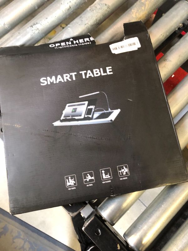 Photo 1 of  Foldable Laptop Bed Tray Tablet Charging Table Adjustable Lap Desk with Built-in 10000mAh Rechargeable Power Bank and LED Light - Portable Laptop Table Breakfast Food Table Reading Desk - WHITE