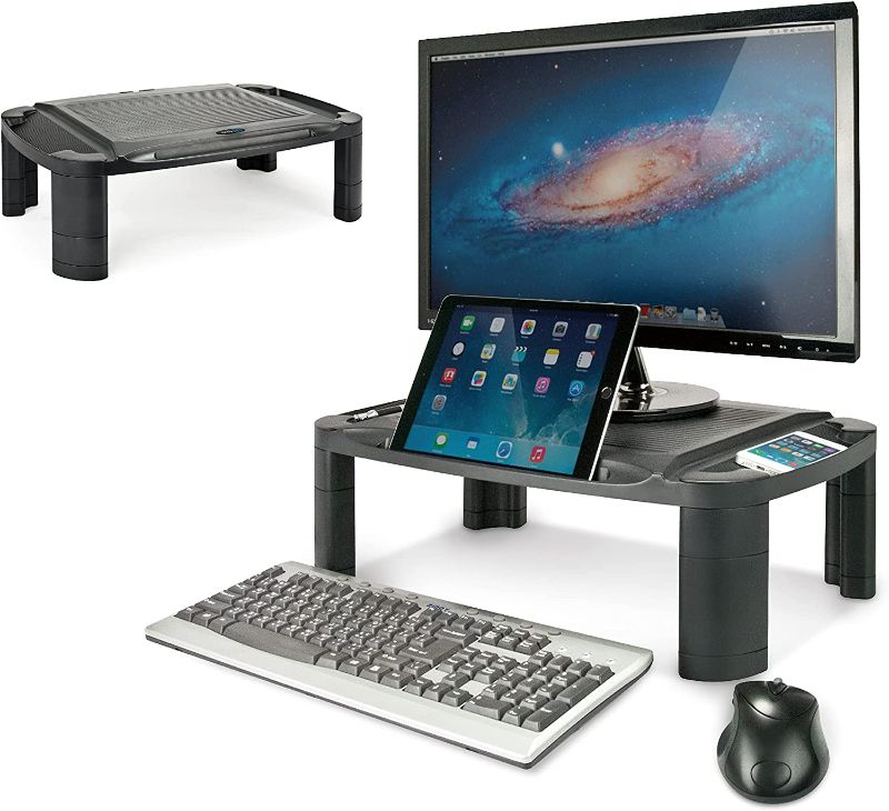Photo 1 of EHO Monitor Stand Riser for Desk, Height Adjustable w/Phone & Tablet Holder, Laptop Stand Riser with Stationery Storage Organizer for Computer, Laptop, Printer, Notebook, iMac and office machines

