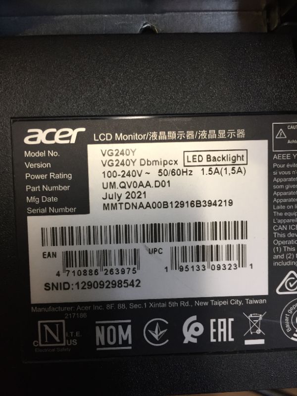 Photo 4 of Acer Nitro VG240Y Dbmipcx 23.8" Full HD (1920 x 1080) IPS Zero-Frame AMD FreeSync Gaming Monitor with Full HD Adjustable Webcam, 1ms (VRB), 75Hz, (1 x Display Port, 1 x HDMI & 1 x VGA Ports) FHD 75Hz Webcam 24-inch
