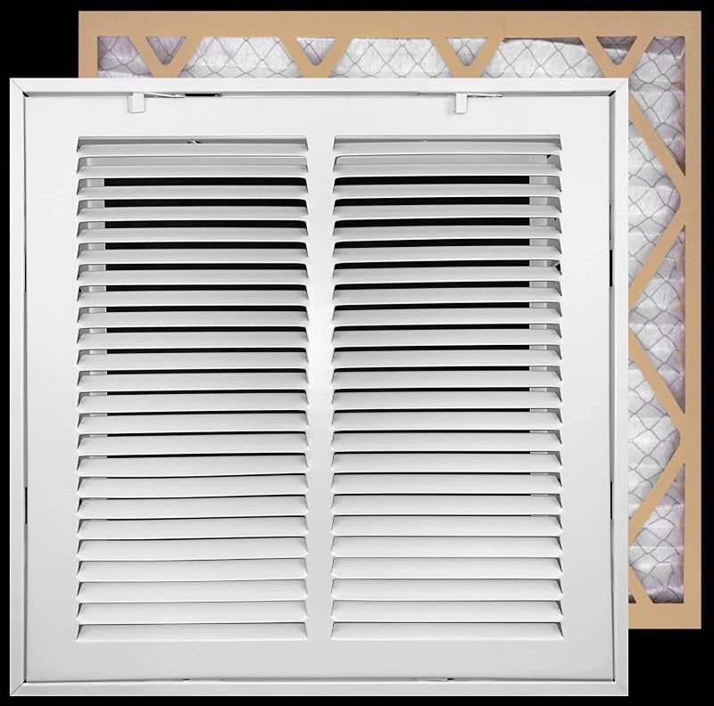 Photo 1 of 14" X 14" [Duct Opening Measurements] Filter Included Steel Return Air Filter Grille [Removable Face/Door] for 1" Filters HVAC Duct Cover Grill, White | Outer Dimensions: 16 5/8"W X 16 5/8"H
