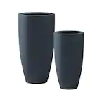 Photo 1 of 31.4" and 23.6"H Charcoal Finish Concrete Tall Planters (Set of 2), Large Outdoor Indoor w/Drainage Hole & Rubber Plug
