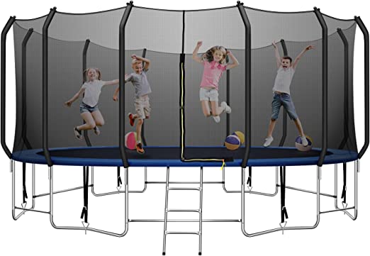 Photo 1 of 16FT Trampoline, Heavy-Duty Trampoline with 6 Wind Stakes & Balance Bar & Carved Poles, 1500LBS Weight Capacity,1.5MM Thickened Outdoor Trampoline for Kids Adults------MISSING 1 BOX 