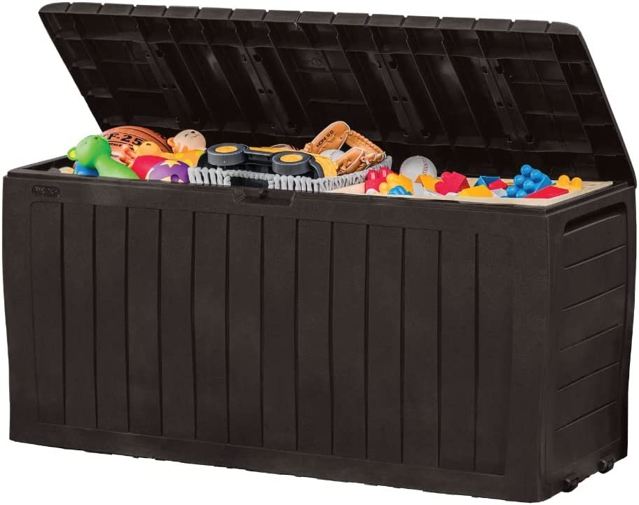 Photo 1 of 71 Gallon Resin Deck Box-Organization and Storage for Patio Furniture Outdoor Cushions, Throw Pillows, Garden Tools and Pool Toys, Brown