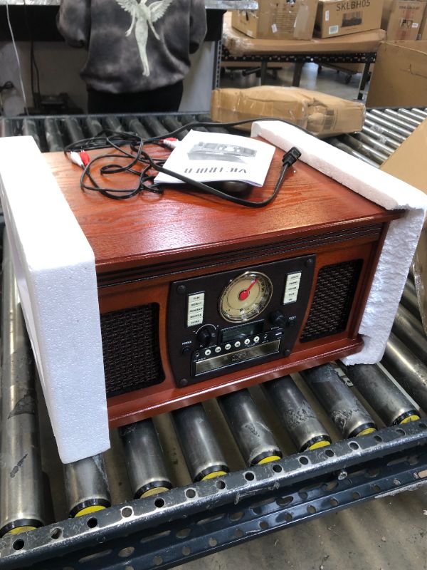 Photo 2 of Victrola 8-in-1 Bluetooth Record Player & Multimedia Center, Built-in Stereo Speakers - Turntable, Wireless Music Streaming, Real Wood | Mahogany
