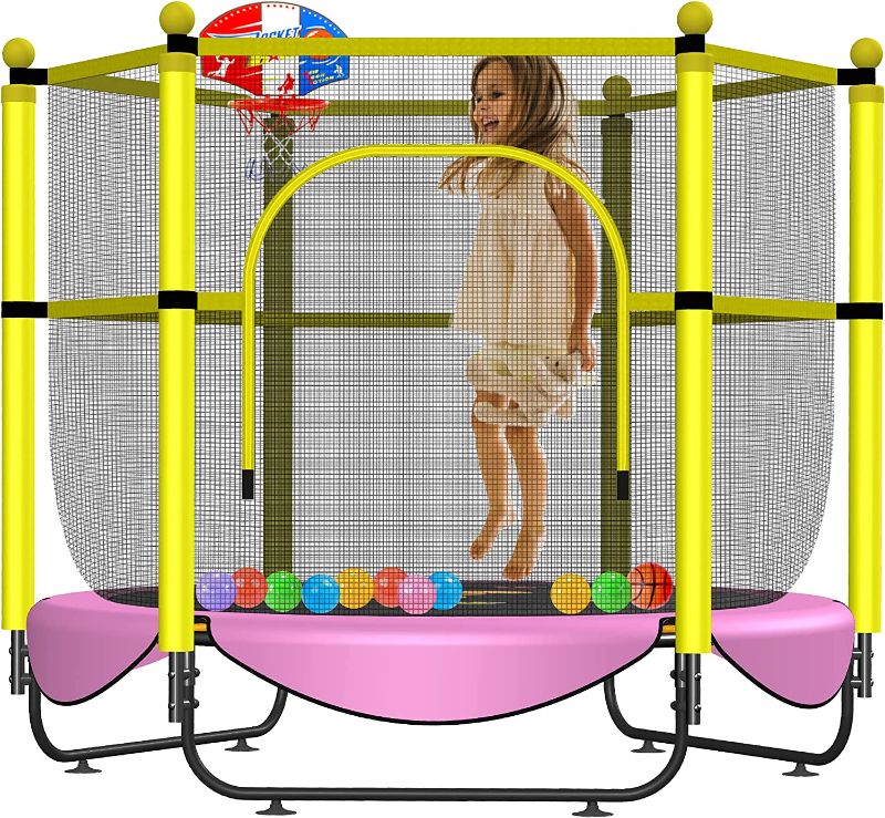 Photo 1 of Asee'm 60" Trampoline for Kids with Net - 5 FT Indoor Outdoor Toddler Trampoline with Safety Enclosure for Fun, Toddler Baby Small Trampoline Birthday Gifts for Kids, Gifts for Boy and Girl, Age 1-8
