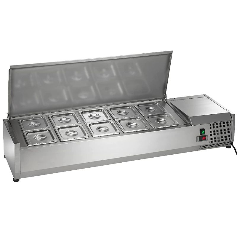 Photo 1 of Arctic Air ACP55 55" Refrigerated Countertop Condiment Prep Station With 10 Pan Compartments, Stainless Steel, 115v
