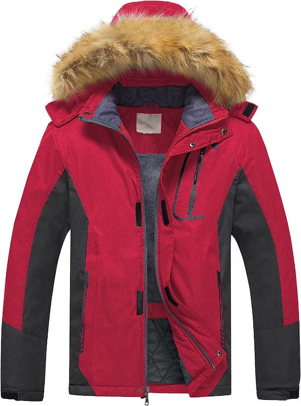 Photo 1 of Pursky Men's Waterproof Ski Jacket Winter Snow Coats Fur Hooded Raincoats Parka
