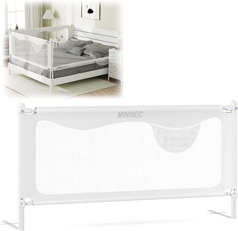 Photo 1 of MININEC Bed Rail for Toddlers Baby, Long Toddler Bedrail Guard for Kids Children, Strong Babies Bed Rail for Twin, Full Size, Queen & King Mattress with Reinforced Anchor Safety White 59 * 27.5 in
