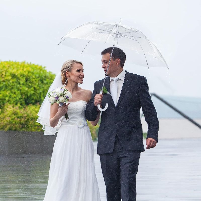 Photo 1 of Fabbay  Clear Umbrella Wedding Stick Umbrellas Automatic Open Umbrella with J Hook Handle 