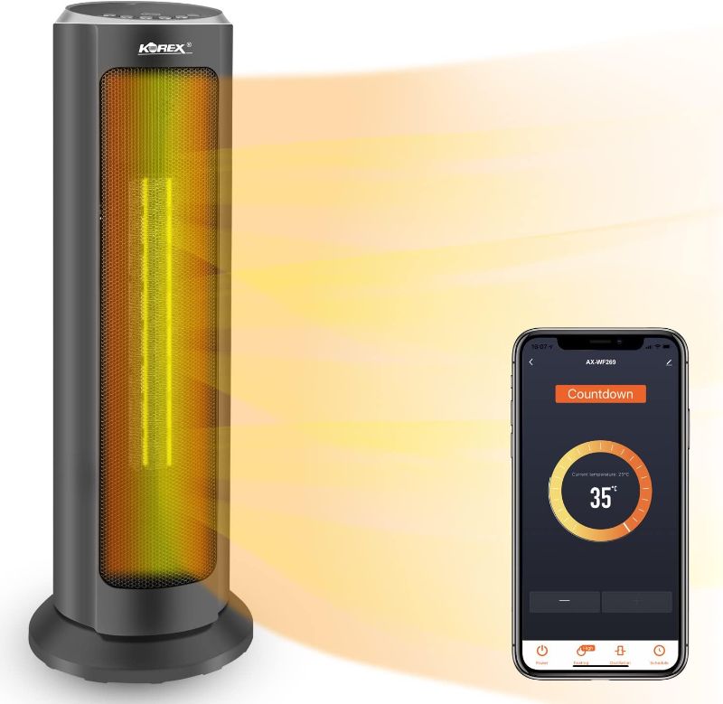 Photo 1 of Smart WIFI Electric Space Heater, KOREX Slim Ceramic Tower Heater Works with APP Alexa & Google 1500W Black
