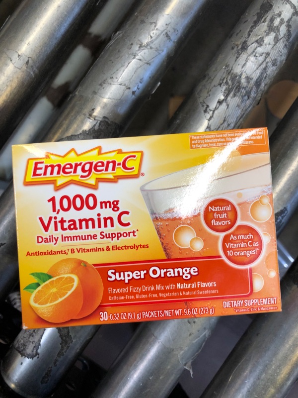 Photo 2 of Emergen-C 1000mg Vitamin C Powder for Daily Immune Support Caffeine Free Vitamin C Supplements with Zinc and Manganese, B Vitamins and Electrolytes, Super Orange Flavor - 30 Count ------- EXPIRES NOVEMBER 2023