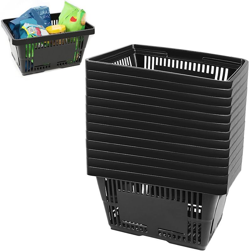 Photo 1 of 21L Shopping Basket Black Basket With Plastic Handles For Supermarket shop Black Plastic Shopping Basket Convenient Sundries Laundry Basket 12 Pack Shopping Basket 21L(Black) 12 Baskets