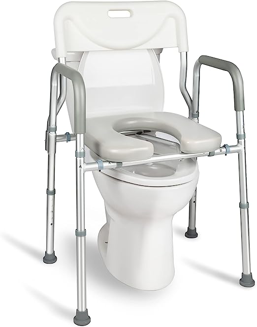 Photo 1 of 4-in-1 Raised Toilet Seat with Handles and Backrest, Bedside Commode Chair with 5L Collapsible Bucket, 330lbs Stand Alone Raised Toilet Seat, Toilet Safety Frame for Elderly, Pregnant, Disabled
