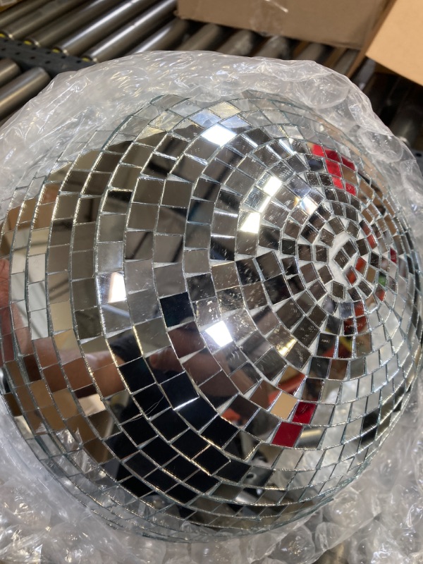 Photo 2 of Disco Ball Set Silver Mirror Disco Balls Reflective Ball with Hanging Ring Party Hanging Ornament Decoration for Stage Club Ballroom Dance Hall Wedding Prom Props Supplies, 12"