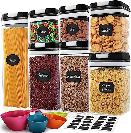 Photo 1 of Airtight Food Storage Containers - MCIRCO 7 Pcs BPA Free Plastic Containers with Upgraded Lids - Kitchen & Pantry Organization and Canisters for Cereal,Flour, Include Label and Measuring Tools
