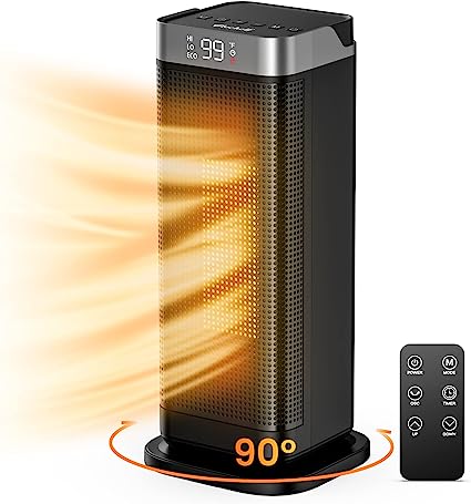 Photo 1 of Elechelf Space Heater, 90°Oscillating 1500W Safety Heating Electric Ceramic Tower Heater with Digital Thermostat, Remote,Overheating & Tip-Over Protection, Portable Heater for Indoor Use, 12h Timer
