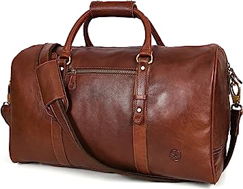 Photo 1 of Leather Travel Duffel Bag | Gym Sports Bag Airplane Luggage Carry-On Bag | Gift for Father's Day By Aaron Leather Goods (Russet)
