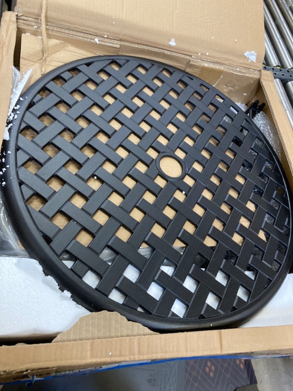 Photo 1 of Nuu Garden 3 Piece Bistro Table Set Cast Aluminum Outdoor Patio Furniture with Umbrella Hole and Grey Cushions for Patio Balcony, Black with Golden Powder 2 cushion