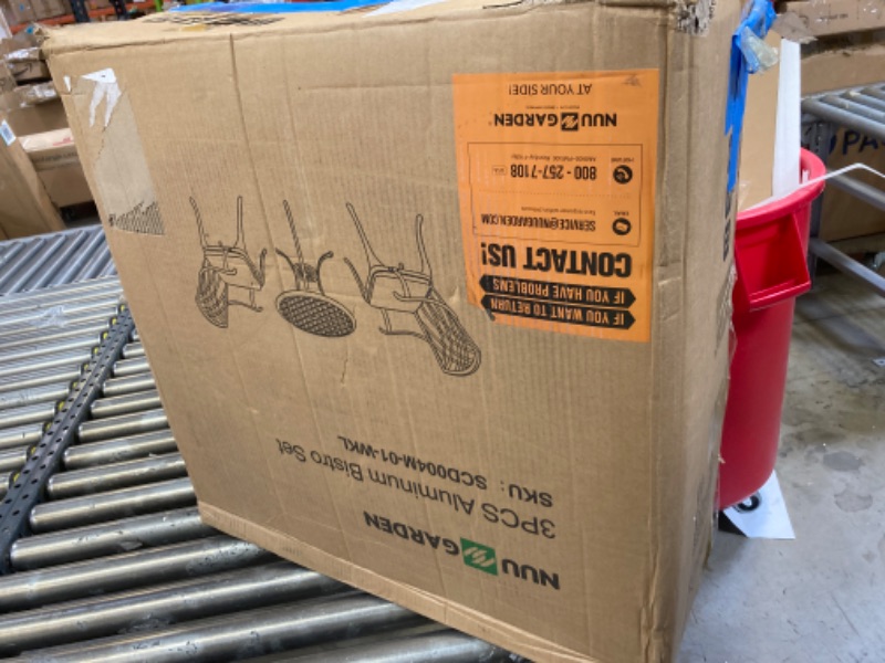 Photo 1 of Nuu Garden 3 Piece Bistro Table Set Cast Aluminum Outdoor Patio Furniture with Umbrella Hole and Grey Cushions for Patio Balcony, Black with Golden Powder 2 cushion