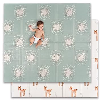 Photo 1 of JumpOff Jo - Extra Large Waterproof Foam Padded Play Mat for Infants, Babies, Toddlers, Play Pens & Tummy Time, Foldable Activity Mat, 77 x 70 x 0.6 inches - Oh Deer - Starburst
