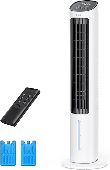 Photo 1 of Dreo Evaporative Air Cooler, 40” Cooling Fan with 80° Oscillating, Humidifying, Removable Water Tank, Filter, Ice Packs, Remote Control, 3 Speeds, 7H Timer, Personal Swamp Cooler, White, DR-HEC001
