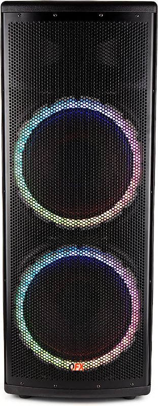 Photo 1 of (DOES NOT TURN ON-NON FUNCTIONAL)E-B5 Professional High-Power Dual 15" Bluetooth Speaker System- Featuring Circle Lights, FM Radio, USB/TF Card Ports, XLR Inputs, TWS Sound & Easy Transport for DJs, Parties & Live Performances, Black
