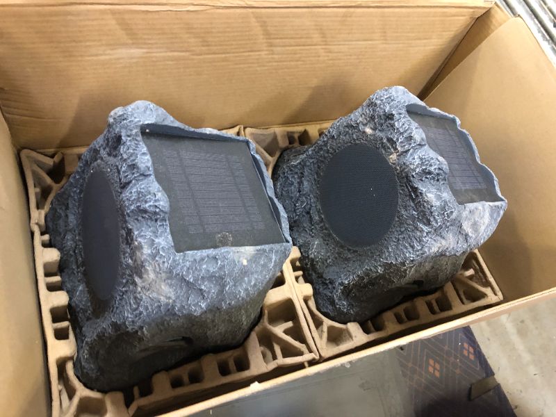 Photo 2 of Innovative Technology Outdoor Rock Speaker Pair - Wireless Bluetooth , for Garden, Patio, Waterproof, Built for all Seasons & Solar Powered with Rechargeable Battery, Music Streaming - Charcoal
