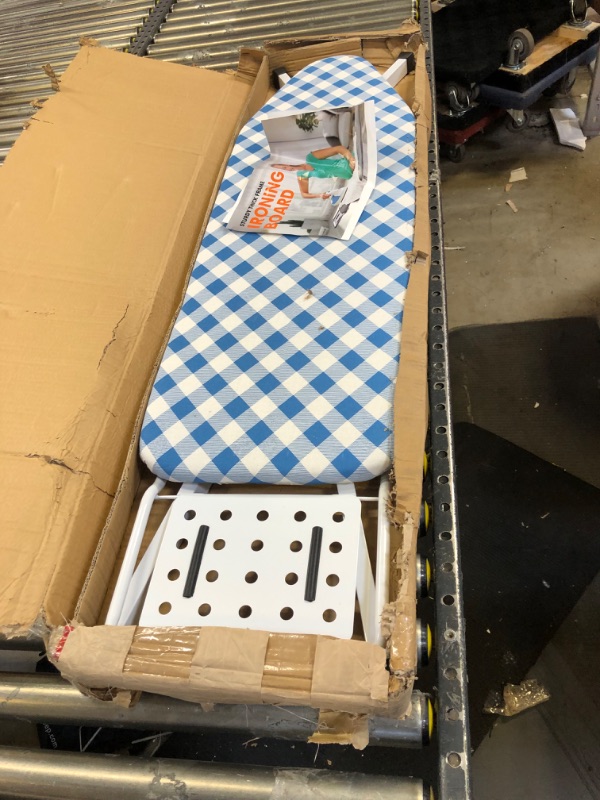 Photo 2 of BKTD Ironing Board with Sturdy Steel Frame, Heat Resistant Cover Iron Board with Steam Iron Rest. Adjustable Portable Ironing Board with Non-Slip Feet (13 * 34 * 53 Inches) Blue and White Checkered