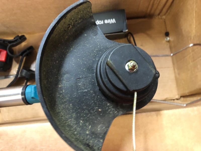 Photo 1 of Weed Wacker Cordless 21V, 47" Adjustable String Trimmer with Blade, Brush Cutter Lawn Edger Battery Powered 3000mAh, Lightweight Cordless Weed Eater Grass Trimmer for Lawn Trimming Lawn Care 47in-blue