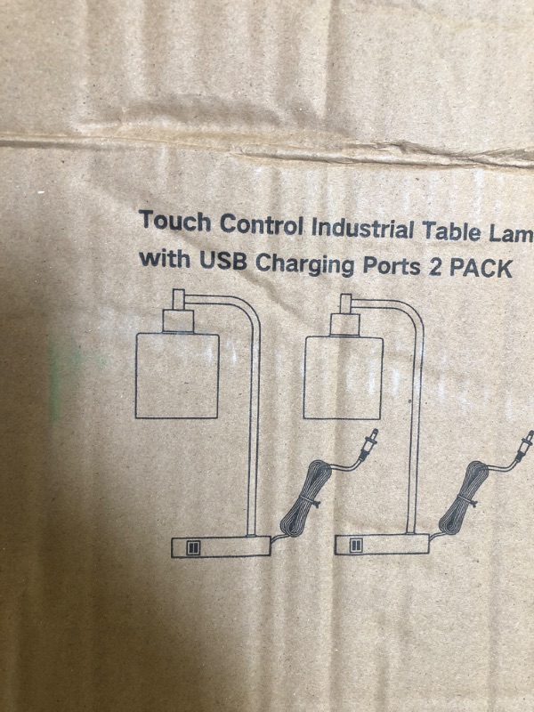 Photo 1 of 2 count touch control industrial table lamp with usb charging ports 