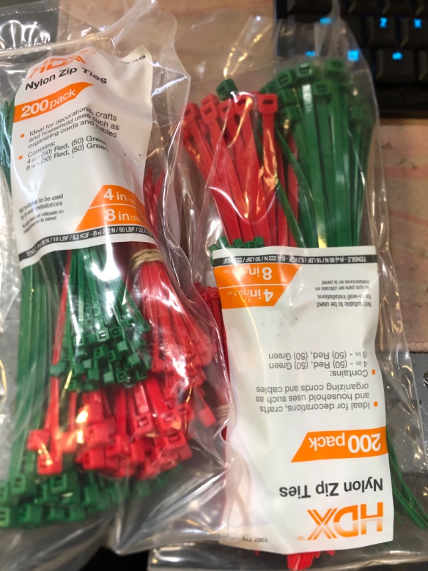Photo 2 of 4 in. and 8 in. Zip Tie Holiday Colors (200-Pack), Red and Green 2 count