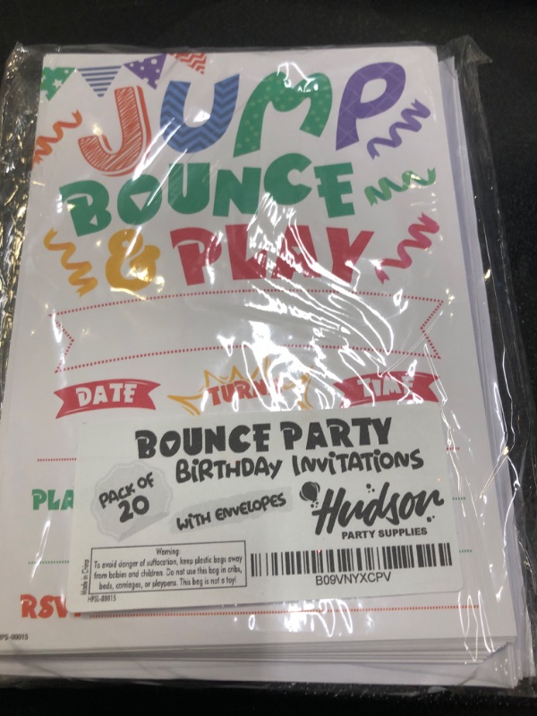 Photo 2 of Trampoline Party Invitations with Envelopes - (Pack of 20) - Bounce Invitations for Boys, Girls, Children, Toddlers and More. Trampoline Party Supplies. Fill in Style