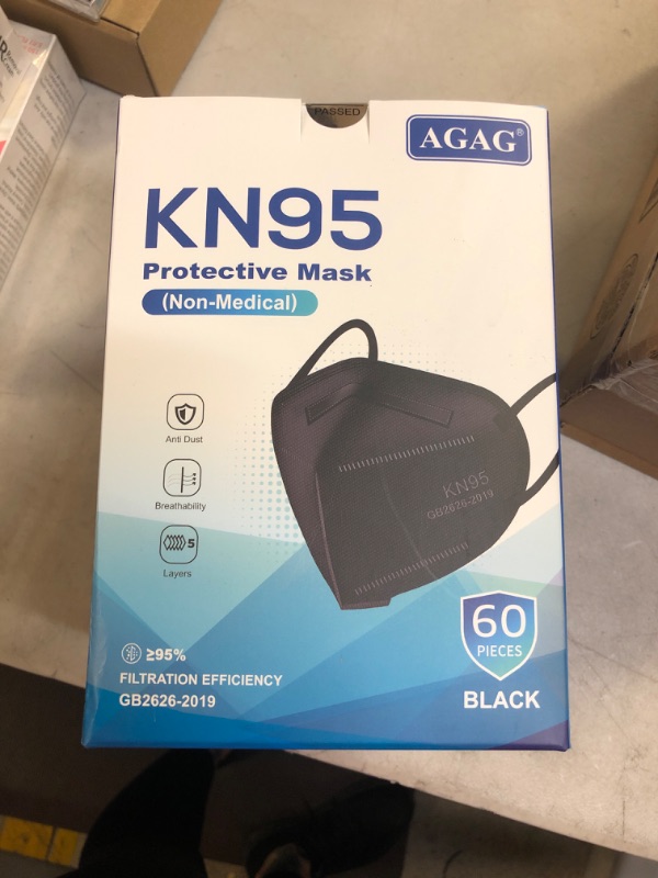Photo 2 of AGAG KN95 Masks 60 Pcs, Multicolor 5 Ply 3D Cup Dust Mask, Filter Over 95%, For Indoors and Outdoors Black