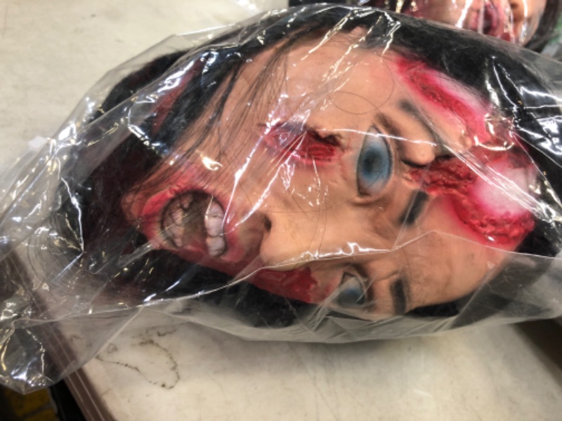 Photo 1 of Gorunning Scary Halloween Mask, Creepy Female Ghost Masks with Long Hair, Horror Dead Woman Head Latex Mask for Halloween, Cosplay, Themed Party