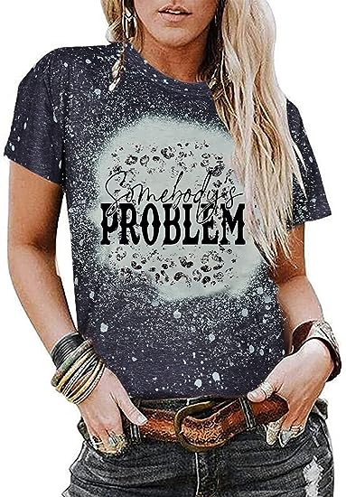 Photo 1 of Dahuiya Somebody's Problem Bleached Shirt for Women Leopard Country Music Cowgirl T Shirt
xl