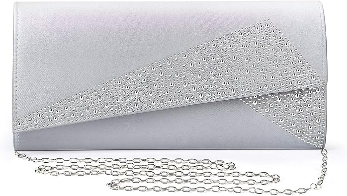 Photo 1 of Mulian LilY Women Satin Rhinestones Evening Bags Prom Bridal Clutch Purse Cross Body With Detachable Chain Strap
