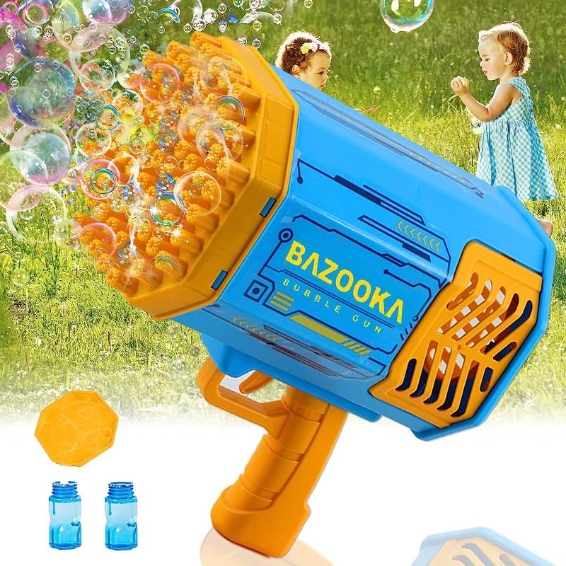 Photo 1 of Bubble Gun Bazooka Bubble Machine Gun Blaster 69 Hole Bubble Machine with Colored Lights Gifts for Kids Adults Outdoor Best TIK Tok Toys for Wedding Birthday Party Blue
